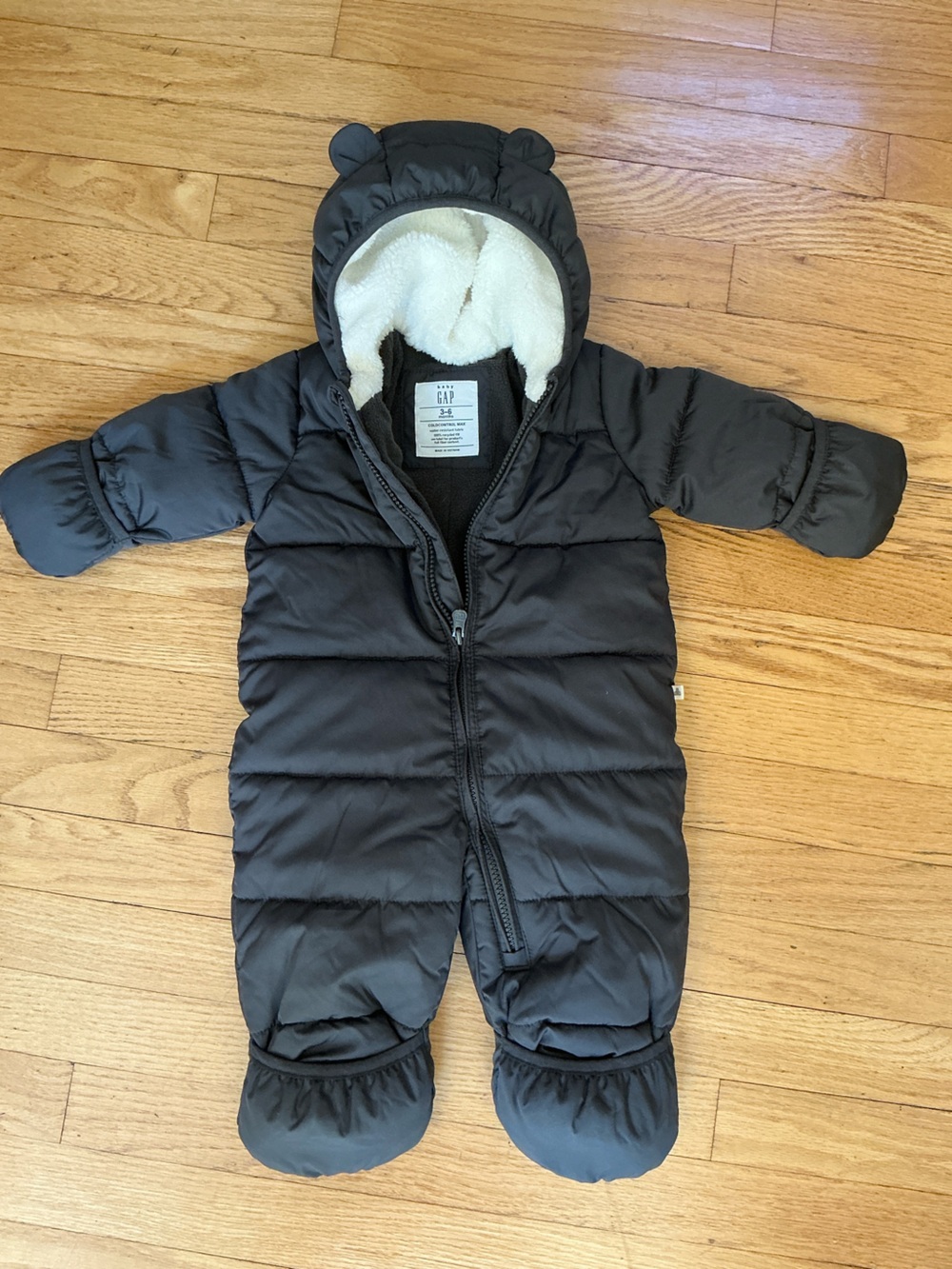 GAP Black Sherpa-Lined Puffer One-Piece Footie 3-6 months